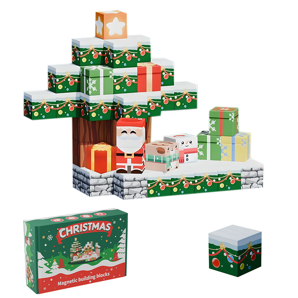Magnetized Building Blocks for Kids Christmas Themed STEM Learning Cubes Style 1