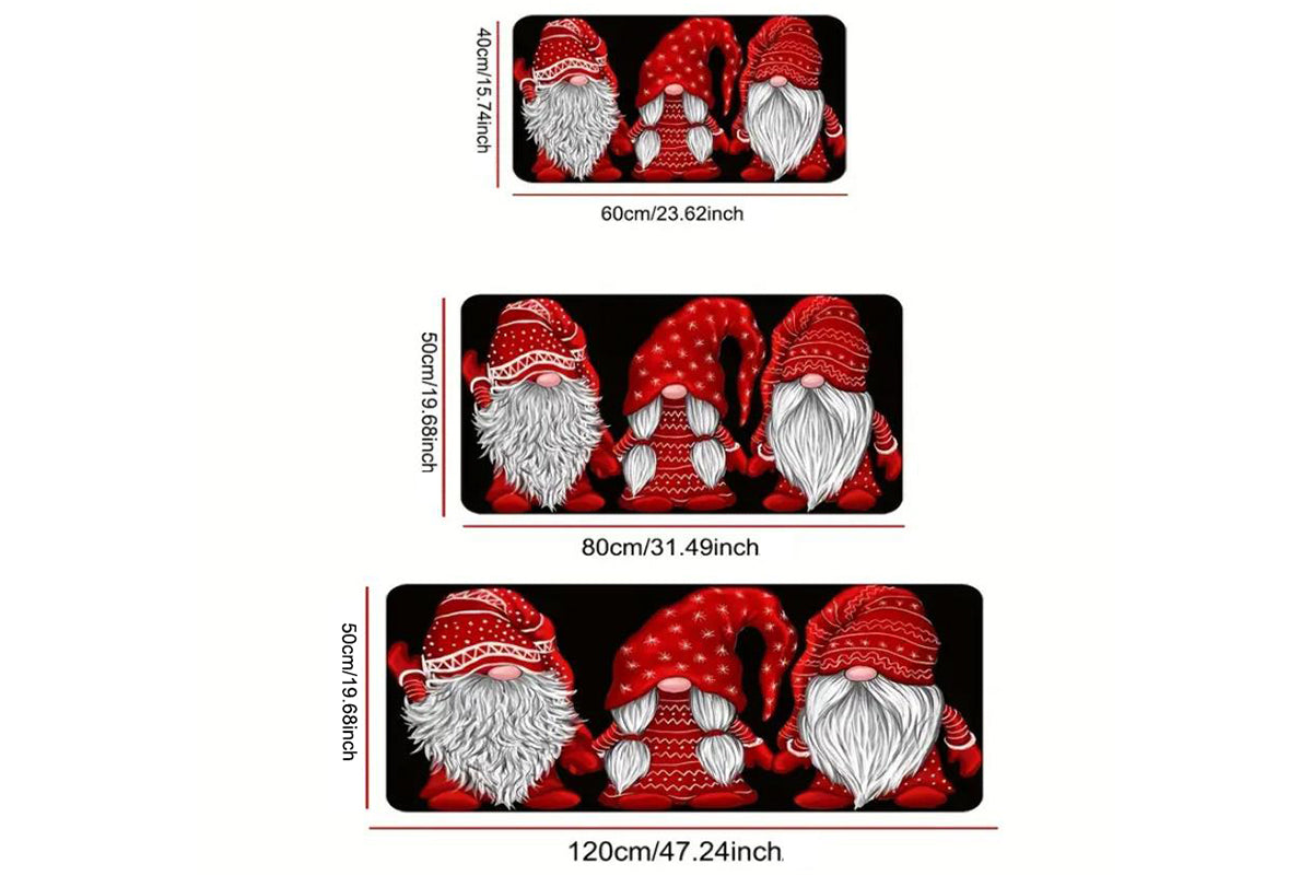 2Pcs Set Christmas Gnome Kitchen Rugs and Mats Non Slip Christmas Faceless Gnome Floor Mat for Bedroom Bathroom