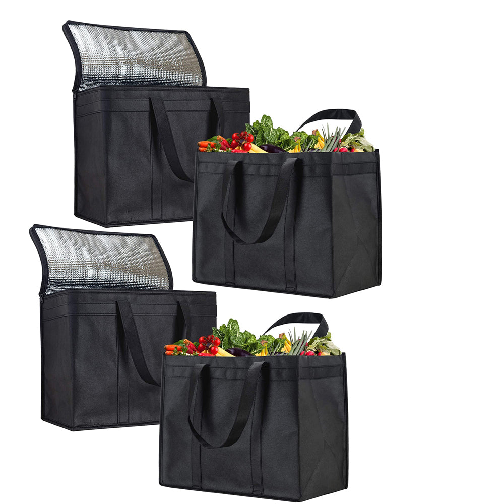 4Pcs Insulated Grocery Bag Reusable Food Storage Bag Large Capacity Picnic Bag Foldable Travel Food Cooler Thermal Bag