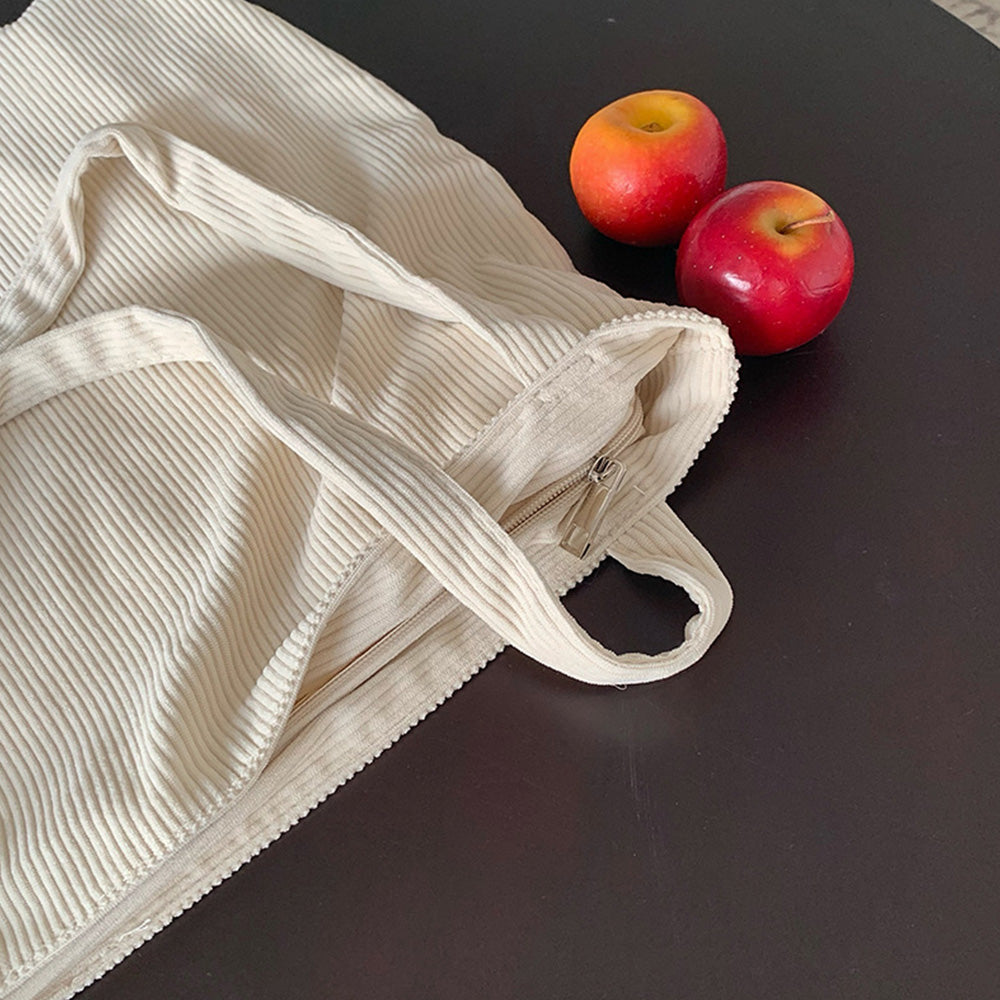 Women Corduroy Tote Bag Shoulder Hobo Bag Big Capacity Shopping Work Bag Beige