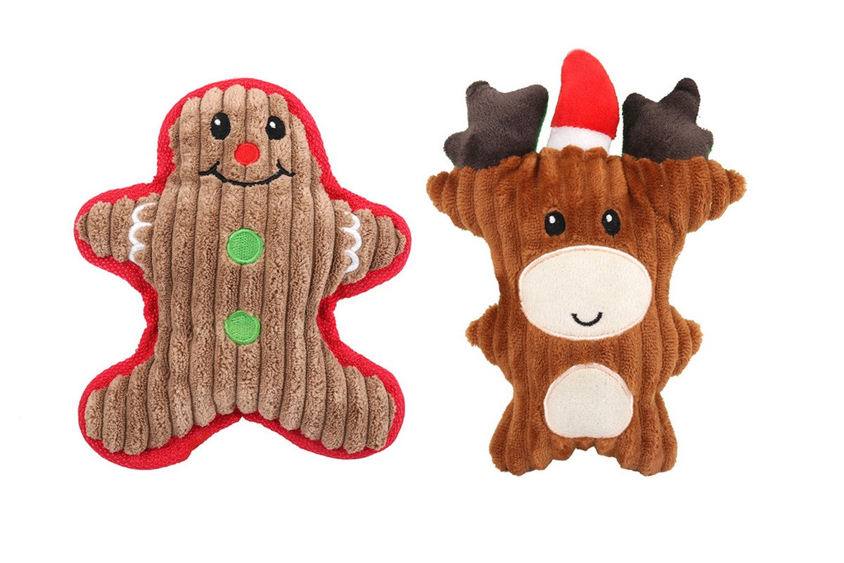 2Pcs Christmas Squeaky Plush Soft Dog Toys Interactive Durable Dog Chew Toys-Christmas Elk And Snpwman