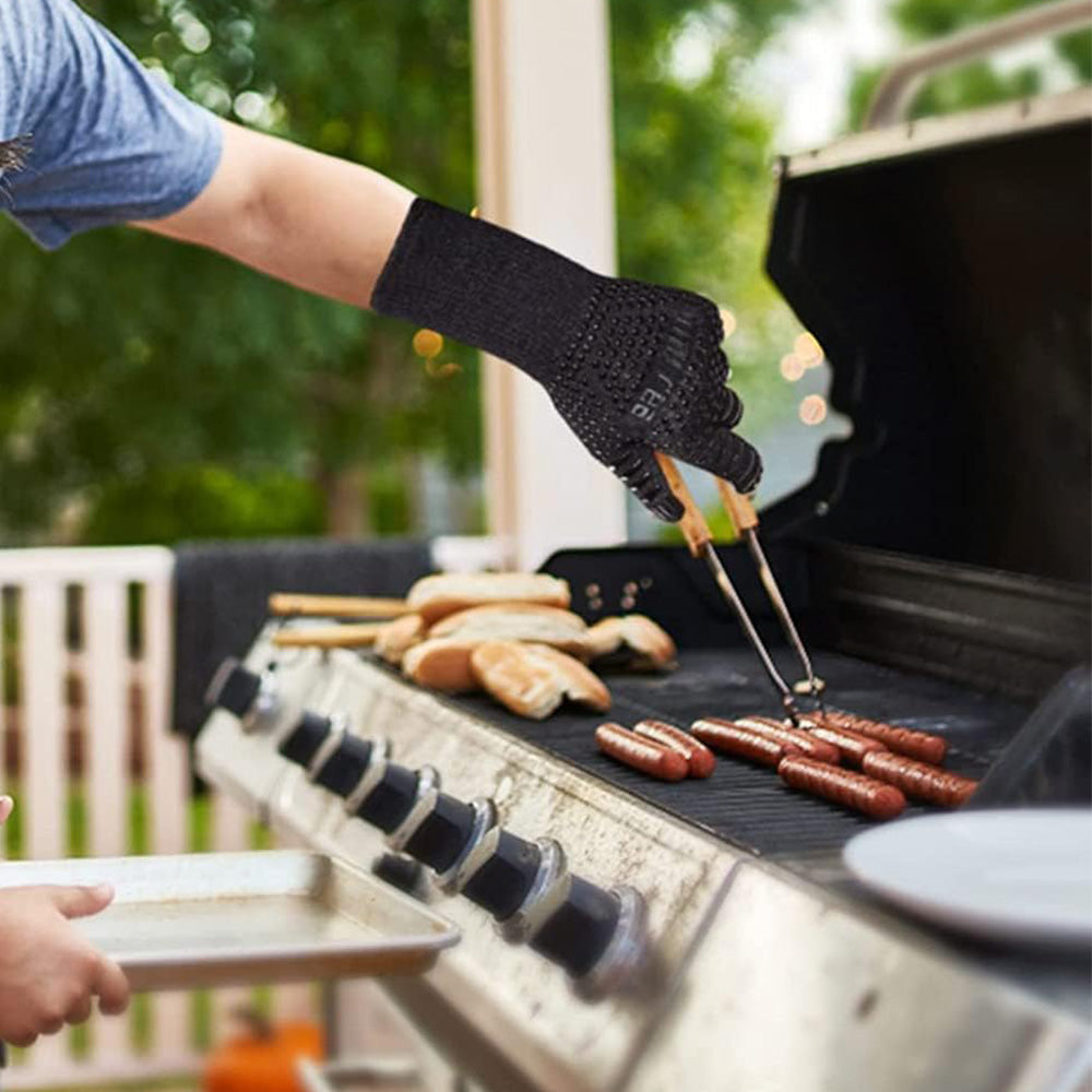 Heat Resistant Oven Gloves Slip Resistant BBQ Gloves - Black