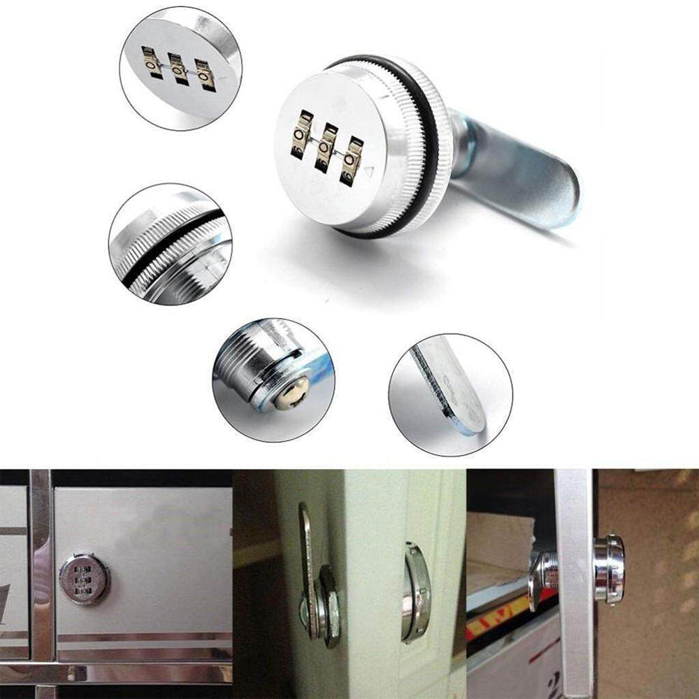3-Digit Combination Lock Cam Lock Password Lock for Door Cupboard Mailbox Drawer Silver