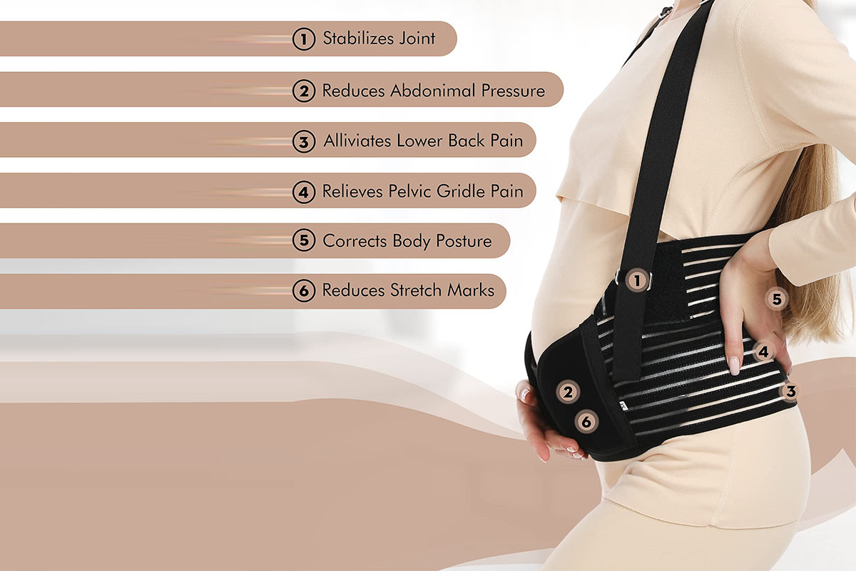 Pregnancy Belly Band with Adjustable Straps for Back Abdomen Waist Support -Black