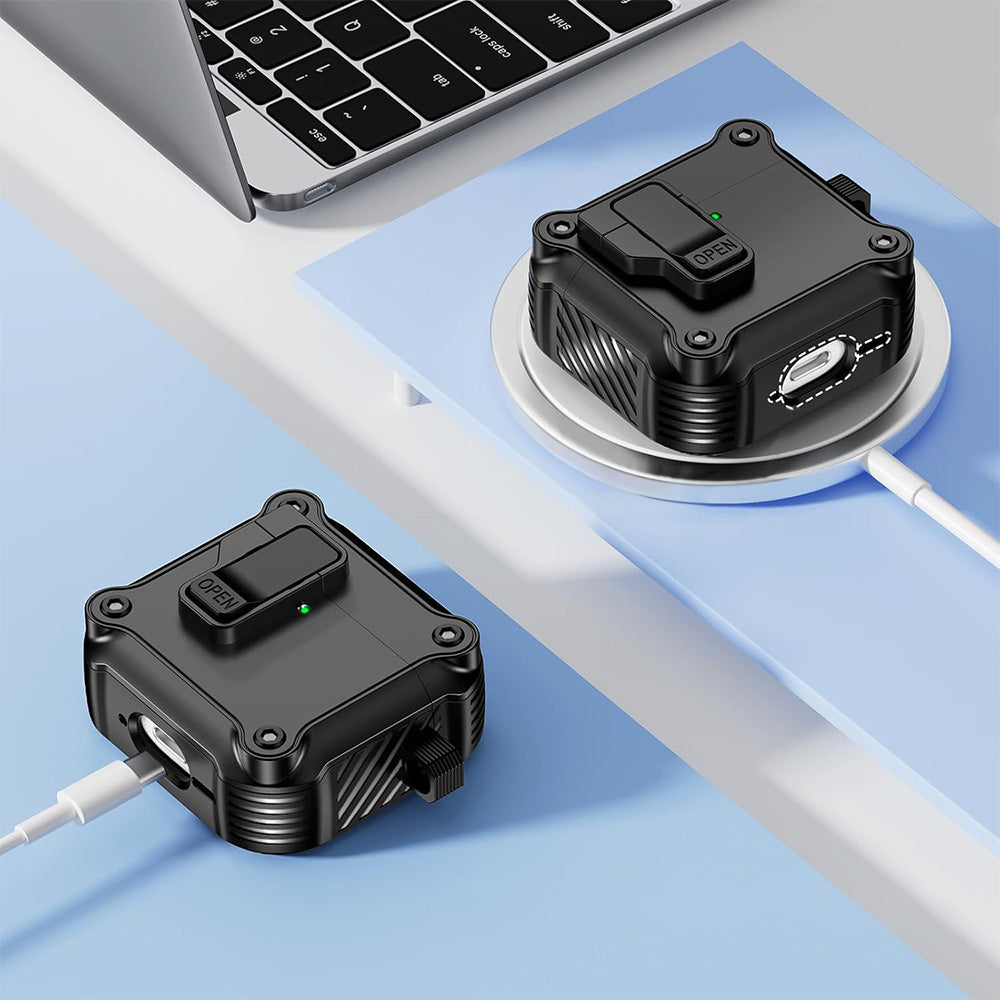 Compatible with AirPods 4th Gen Protective Case Cover with 2 Cleaning Pens Black