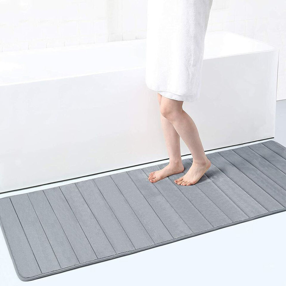 3 Pieces Set Water Absorption Bathroom Floor Mats Non-Slip Bath Mats Light Gray