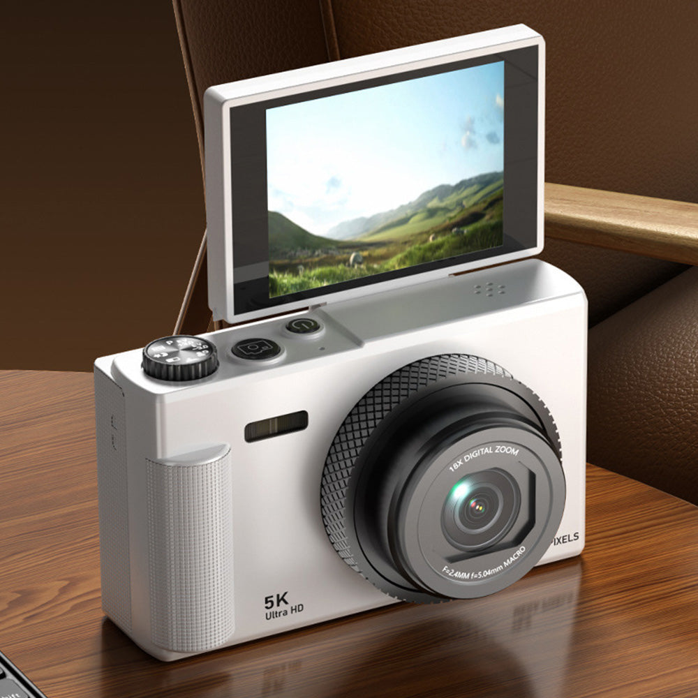 5K Digital Camera ¨C 18X Zoom Flip Screen Point-and-Shoot with 64GB Memory Card White