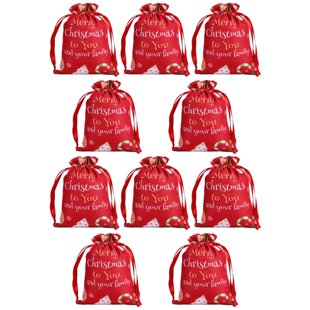 10Pcs Christmas Drawstring Storage Bags Xmas Holiday Wrapping Sacks Style 2