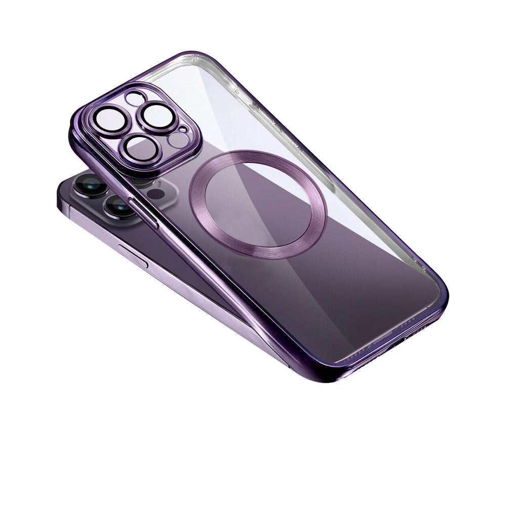 For iPhone 15 Series Magnetic Phone Cover Shockproof Plating Case Cover Purple
