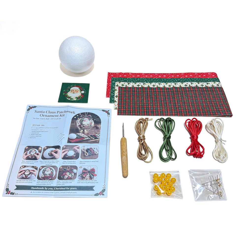 Adult Christmas Patchwork Ball DIY Ornament Craft Kit - Santa