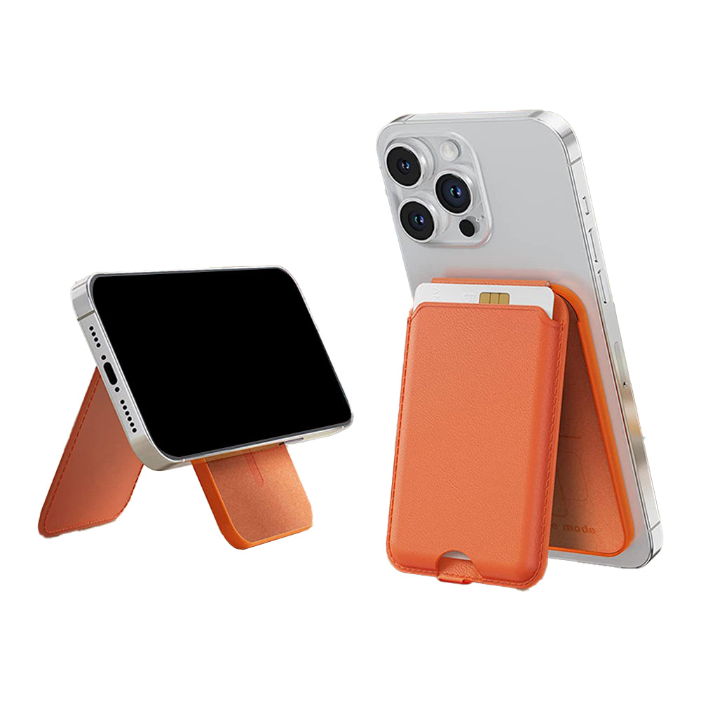 For iPhone Adjustable Magnetic Phone Stand PU Leather Wallet for iPhone 15/14/13 Series Brown