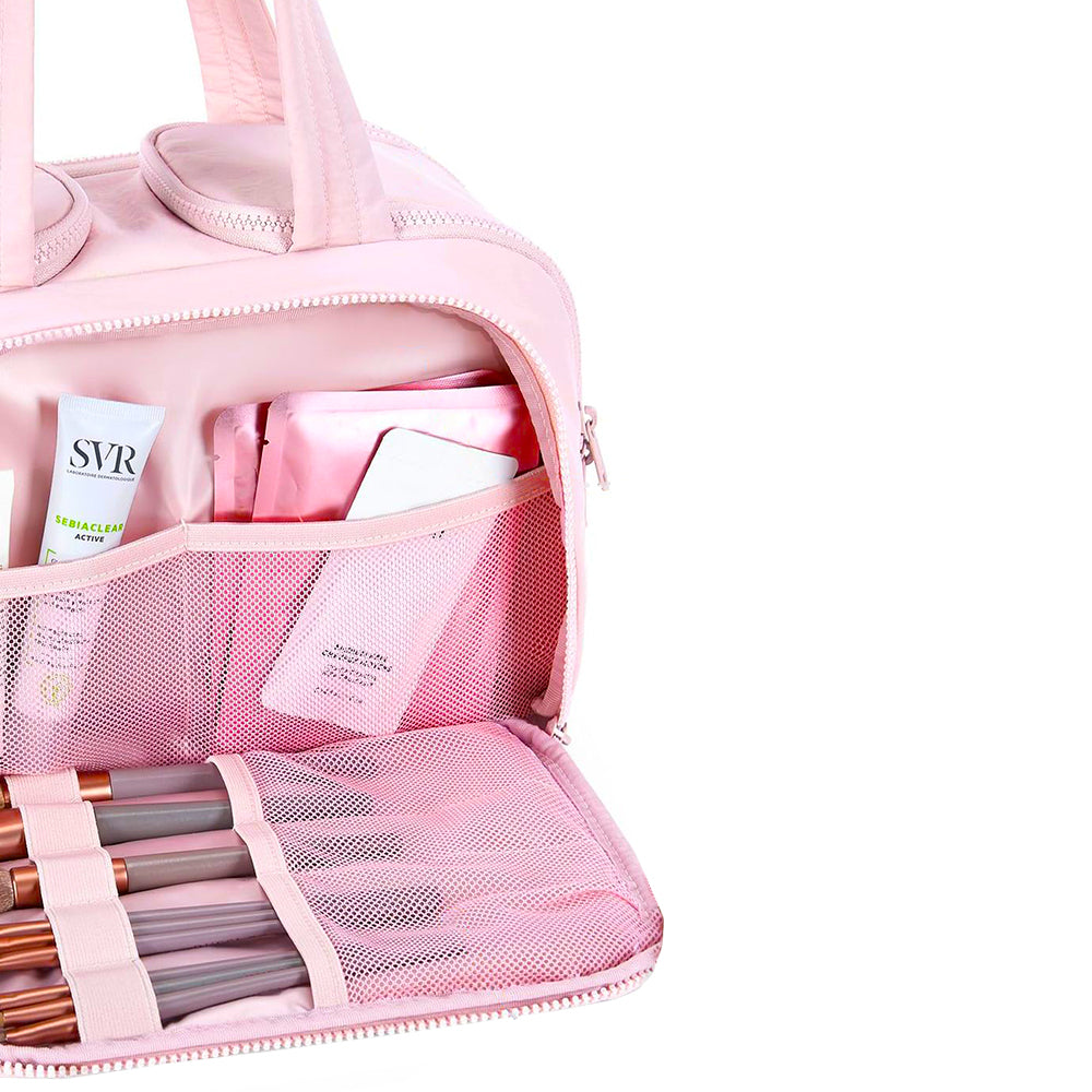 Travel Toiletry Bag Wide-open Makeup Bag Organizer with Handle Pink