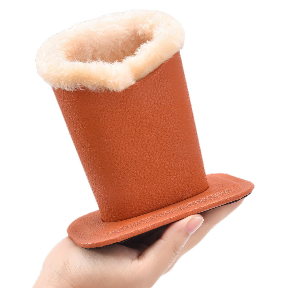Soft Plush Lined Eyeglasses Desk Holder PU Leather Glasses Display Stand With Base-Brown