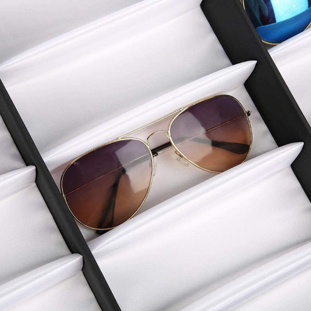 18-Slot Sunglasses Organizer Box Eyewear Display Tray Snap Close Nylon Eye Glasses Case