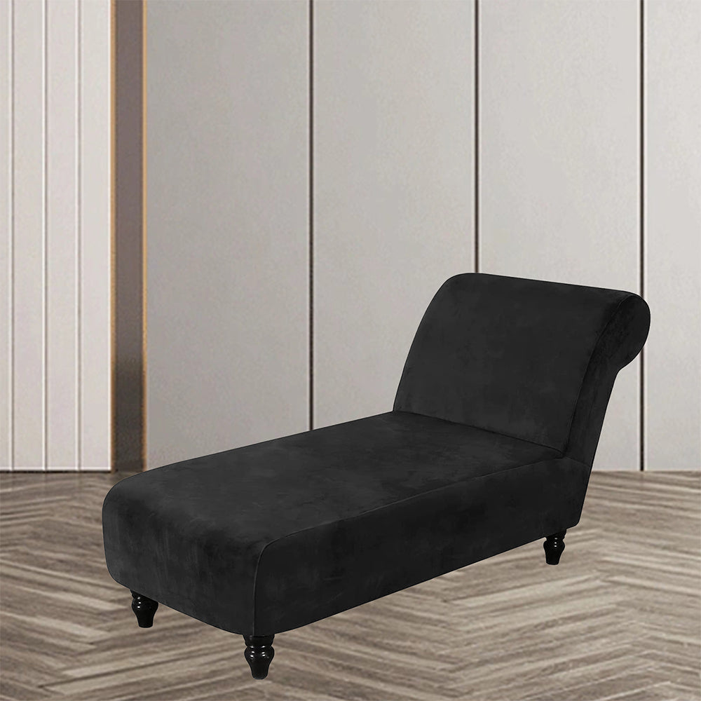 Velvet Armless Lounge Chaise Slipcover Stretch Chaise Couch Cover -Black