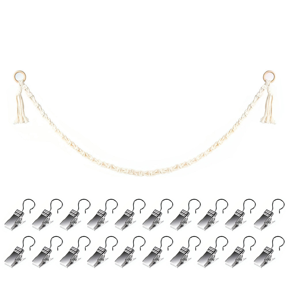 Hanging Storage Chain with 20 Metal Clips for Stuffed Toy Boho Plush Animal Hammock Corner for Room Decor