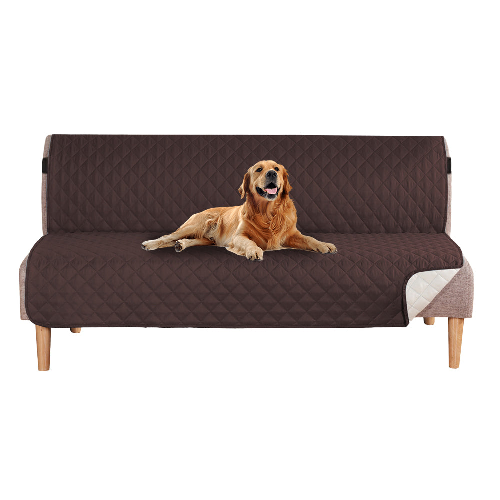 Reversible Futon Sofa Slipcover Armless Sofa Cover Water Resistant Furniture Protector with Elastic Strap Brown