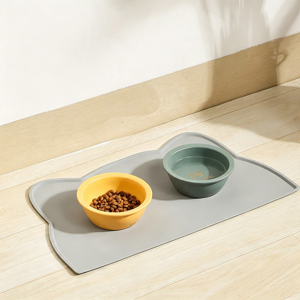Silicone Pet Feeding Mat with Raised Spill Edge - Grey