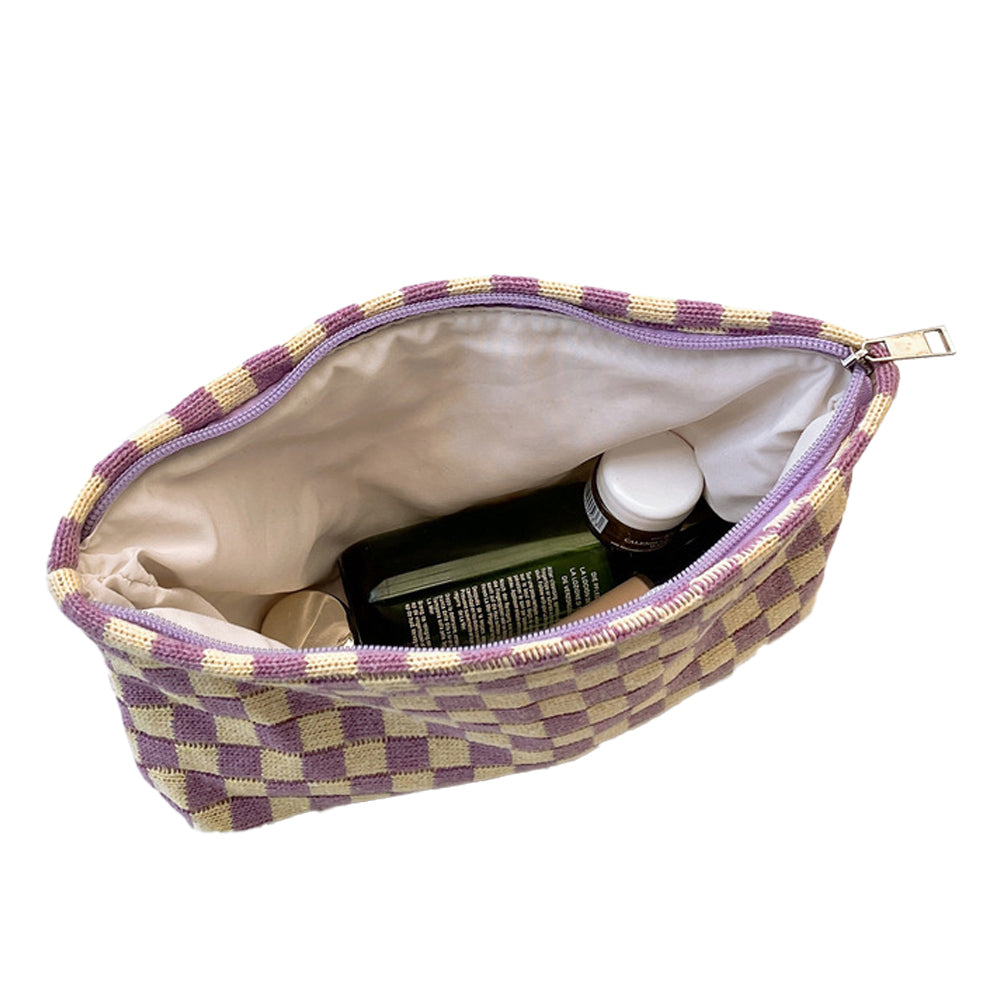 2Pcs Checkered Makeup Bags Travel Toiletry Bag Organizer Makeup Storage Bags Purple
