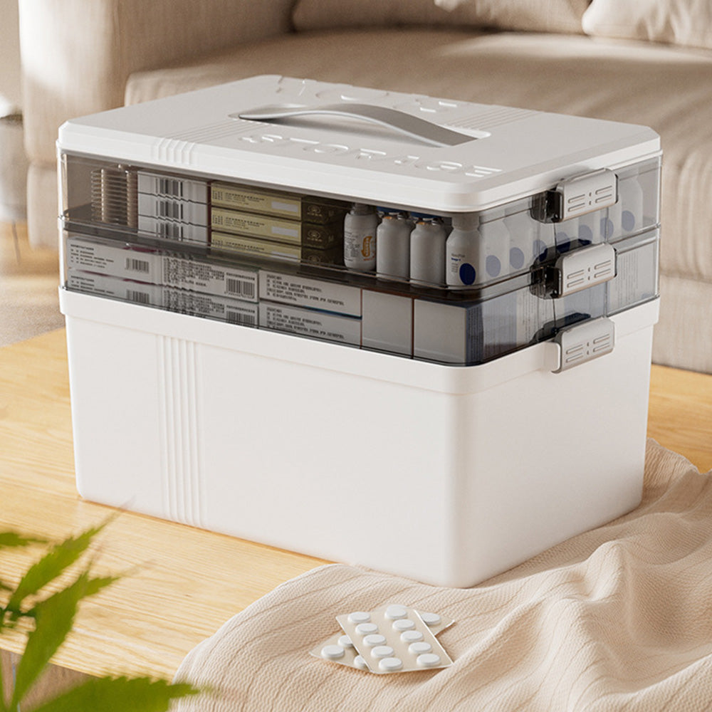 3-Tier Portable Medicine Storage Box Large Capacity First Aid Cabinet for Home