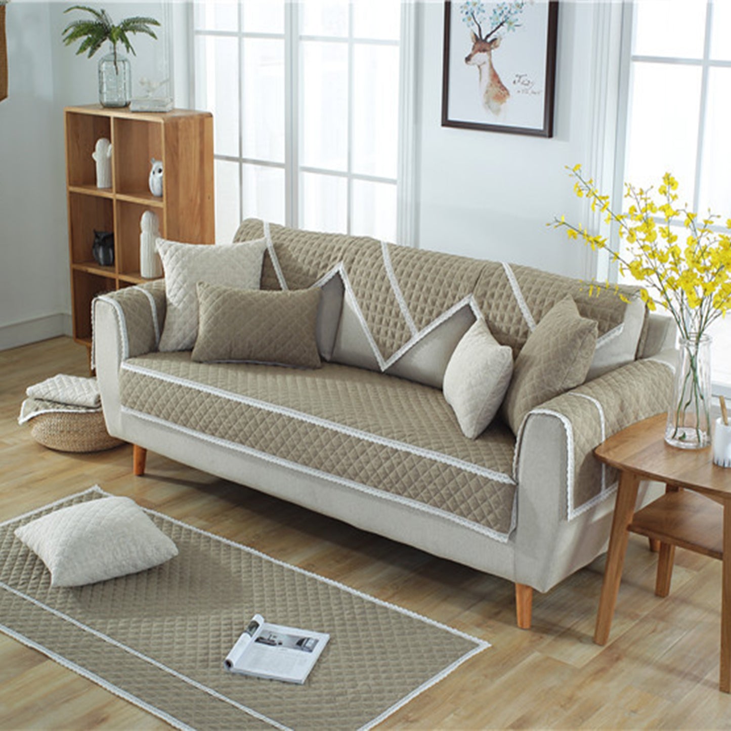 Soft Sofa Cover Quilted Sectional Couch Covers -Brown