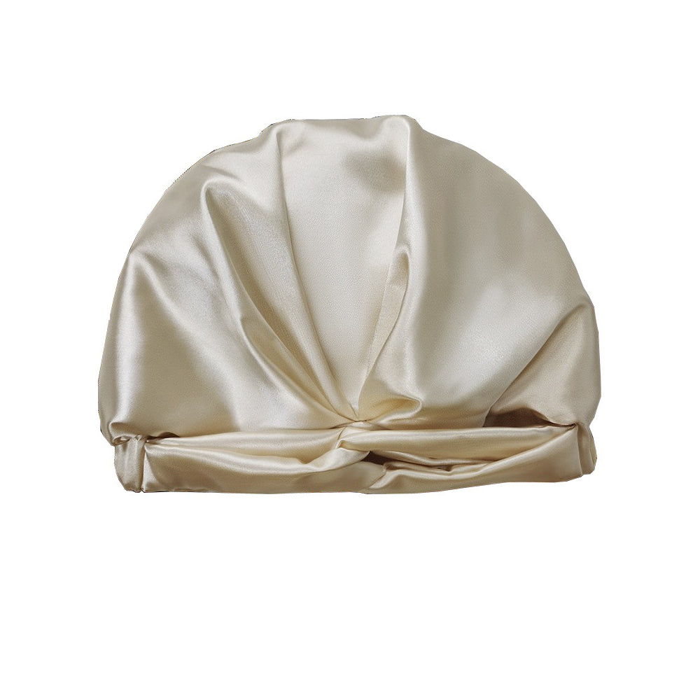 Simulated Silk Standard Pillow Case with Sleeping Bonnet Hair Scrunchy for Hair and Skin Protection Beige