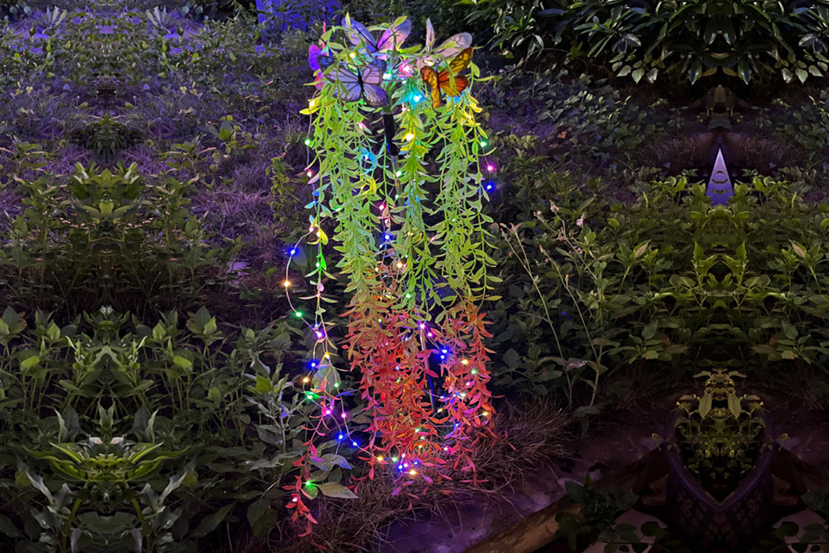 2Pcs Solar Garden Lights 25LEDs Solar Power Butterfly Flower Lights Waterproof Swaying Tree for Outside Yard Pathway Patio Lawn