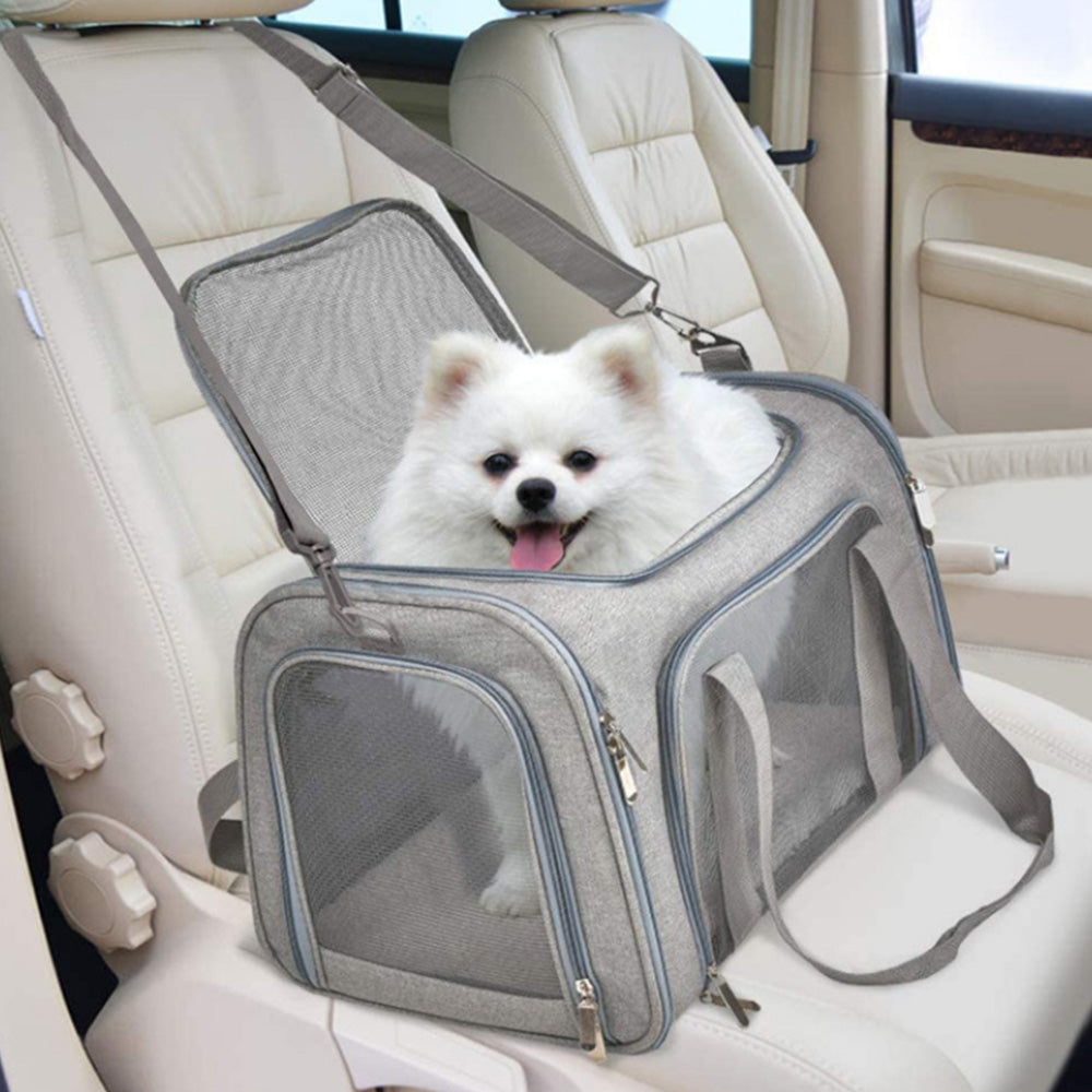 Foldable Travel Pet Carrier Bag Portable Cat Dog Kennel Bag Grey