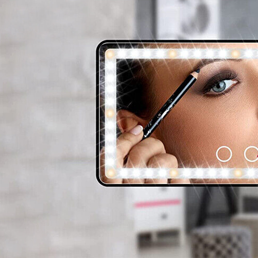 USB Car Visor Vanity Mirror Touch Screen LED Light Makeup Mirror Black