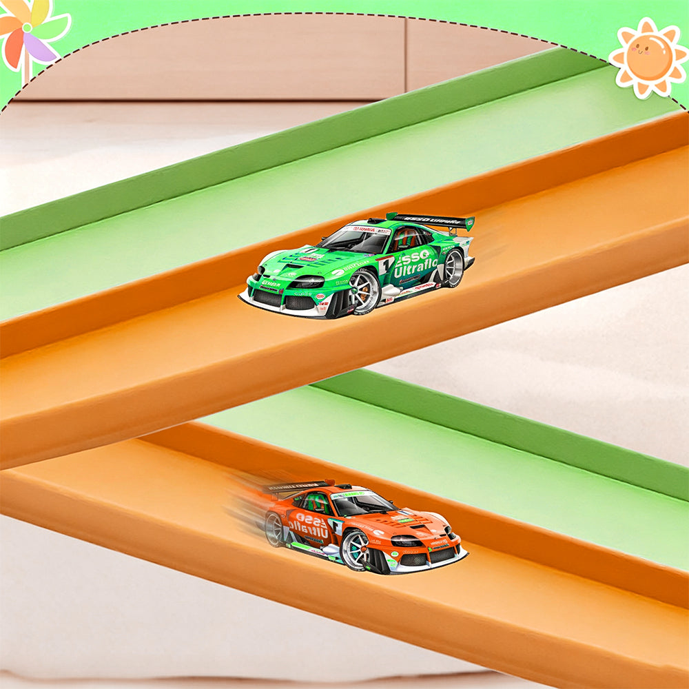 DIY Flexible Car Track Set Bendable Race Track with 4 Toy Cars - Orange