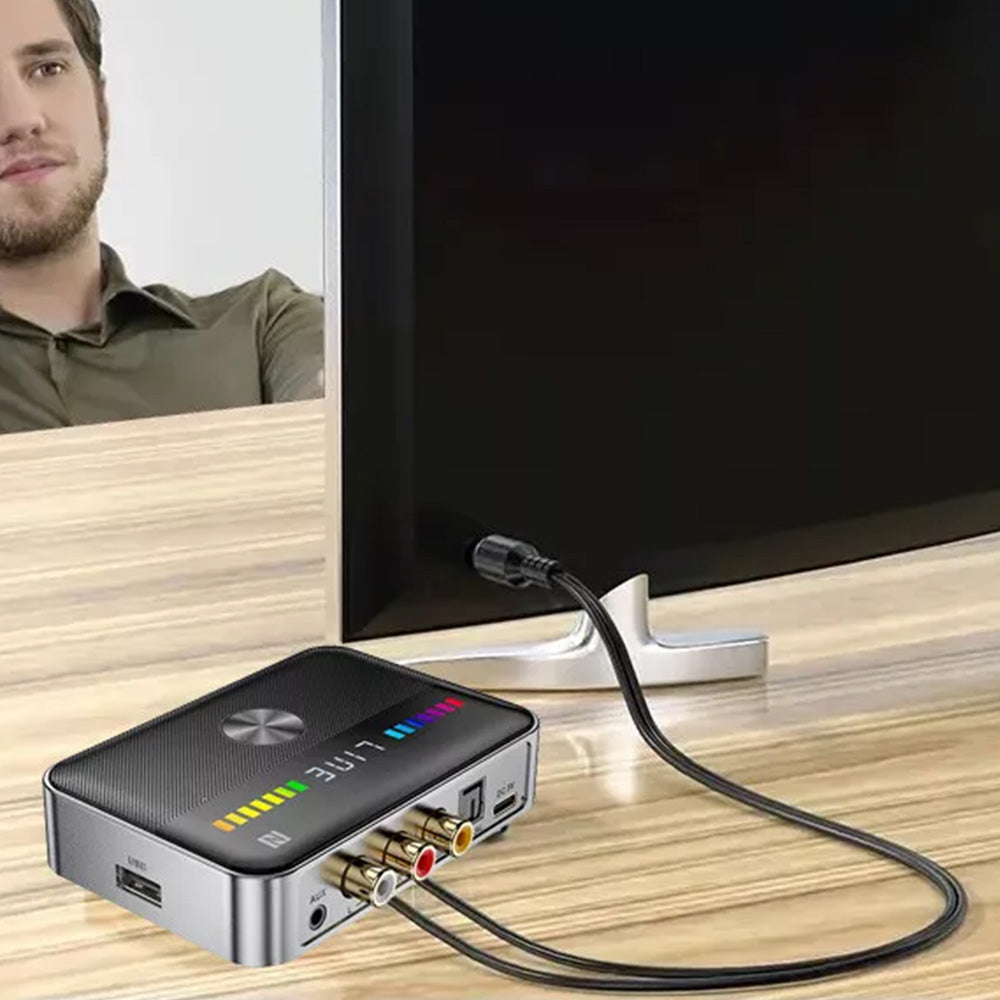 Wireless Bluetooth 5.3 Audio Transmitter Receiver 2-in-1 Audio Adapter with LED Display AUX RCA Coaxial Optical USB Input