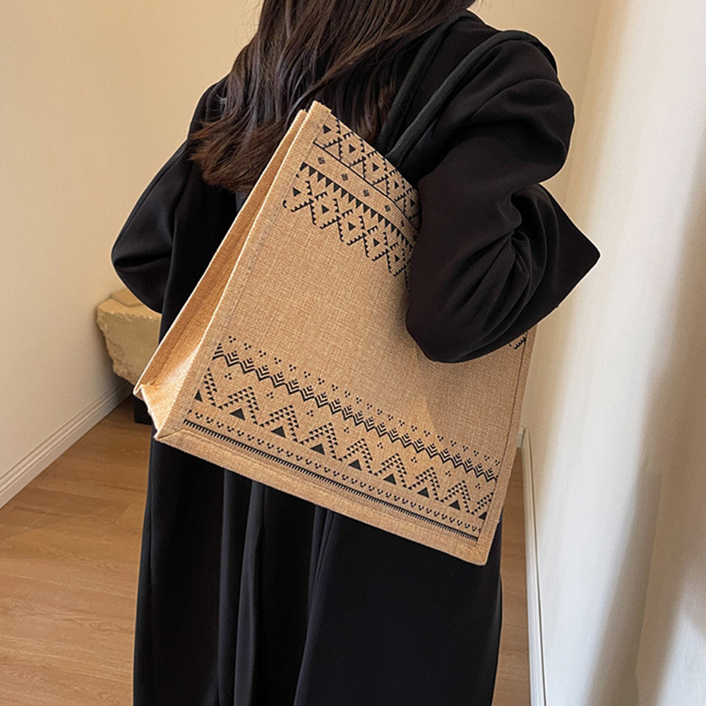 Jute Tote Bag with Handle Reusable Handbags Burlap Tote Mama Bag Style 2