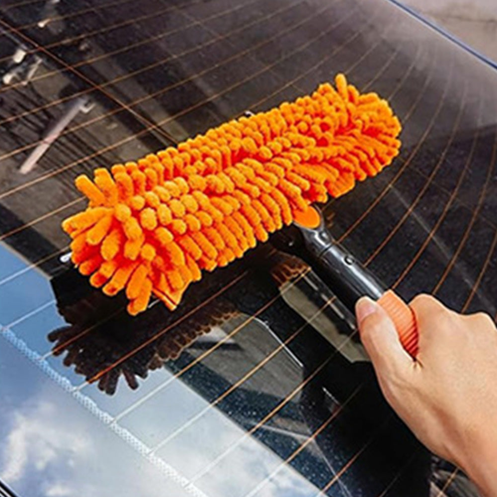 2-in-1 Extendable Window Squeegee Cleaner Tool Rotating Scrubber with 2 Replacement Cloths Orange