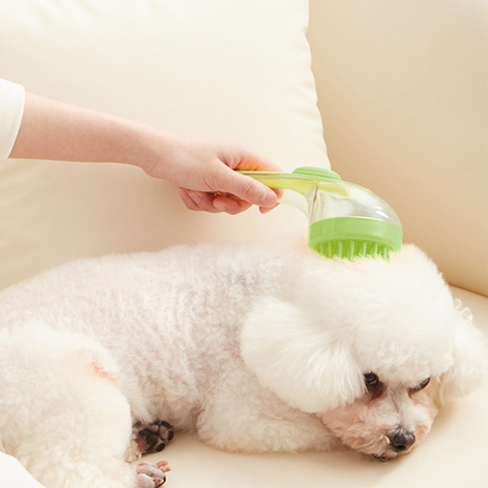 2-in-1 Pet Bath Brush with Built-in Shampoo Dispenser Dog Shampoo Bubble Maker Dog Cat Bathing Grooming Tool Green