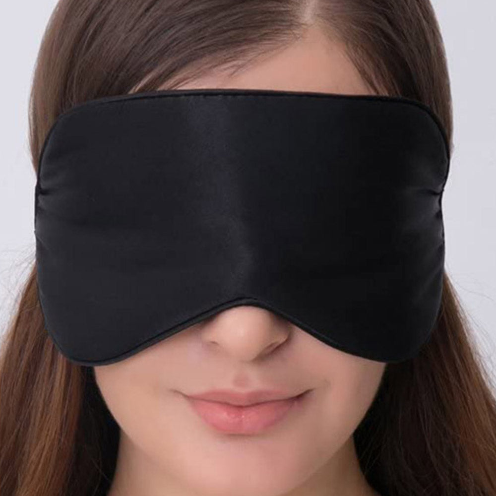 Soft Eye Mask Silk Sleeping Mask Smooth Blackout Eye Mask Portable Travel Eyepatch Rest Blindfold Eye Cover -Black