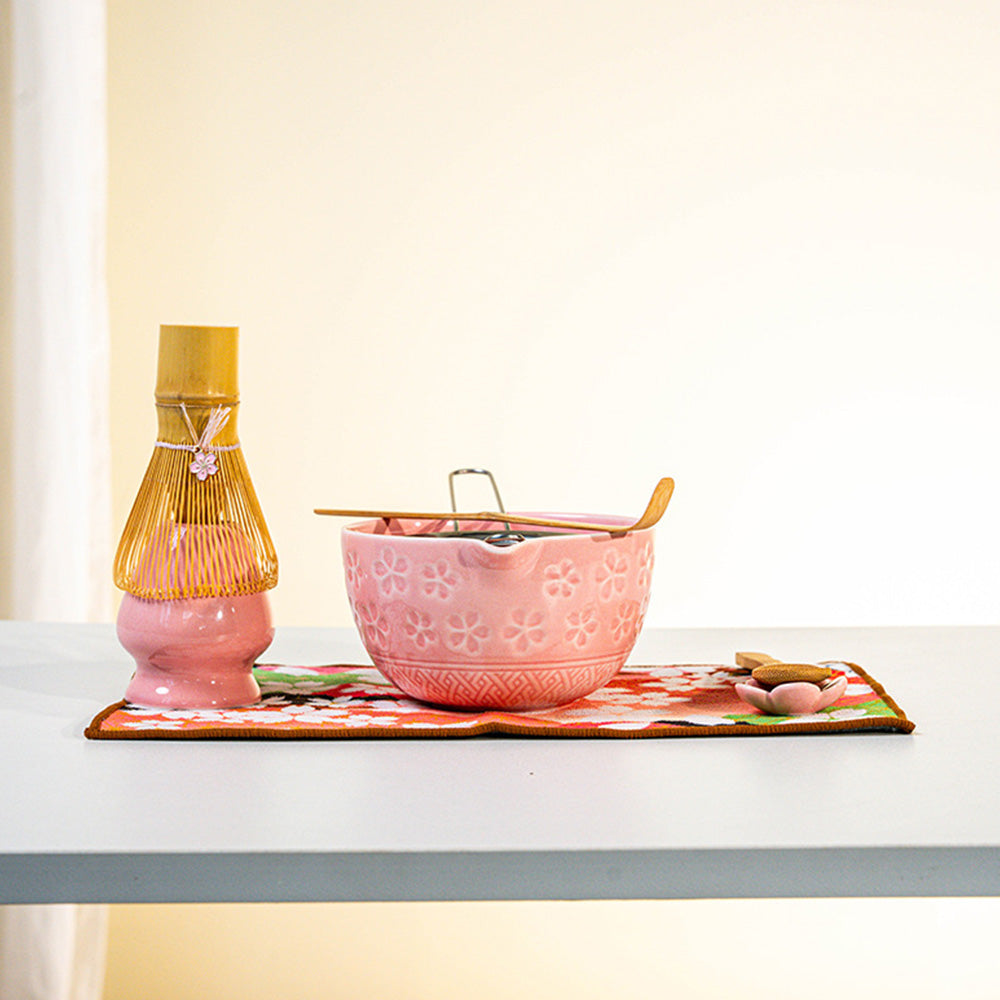 8PCS Matcha Whisk Set with Spring Cherry Blossoms Bowl and Spout