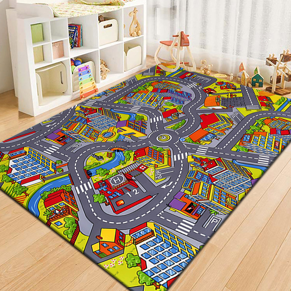 Kids Play Mat City Road Playmat Track Racing Traffic Floor Play Mat Style 1