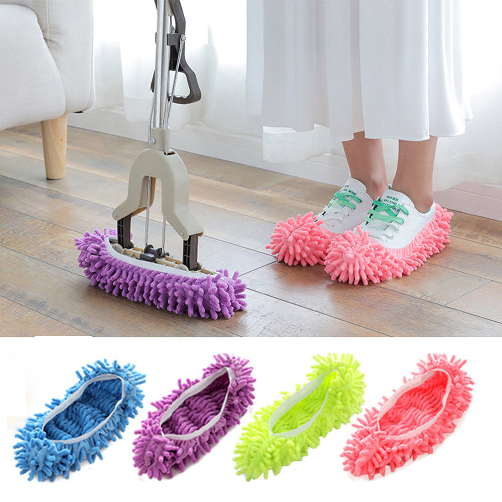 4 Pairs of Chenille Fibre Washable Dust Mop Slipper Covers
