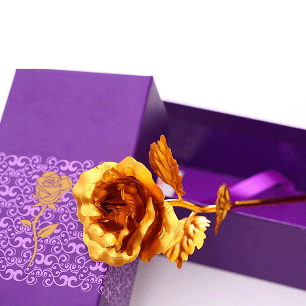 Gold Plated Rose Flower Romantic Gold Foil Rose Flower with Gift Box Home Decoration Valentine Day Creative Gift