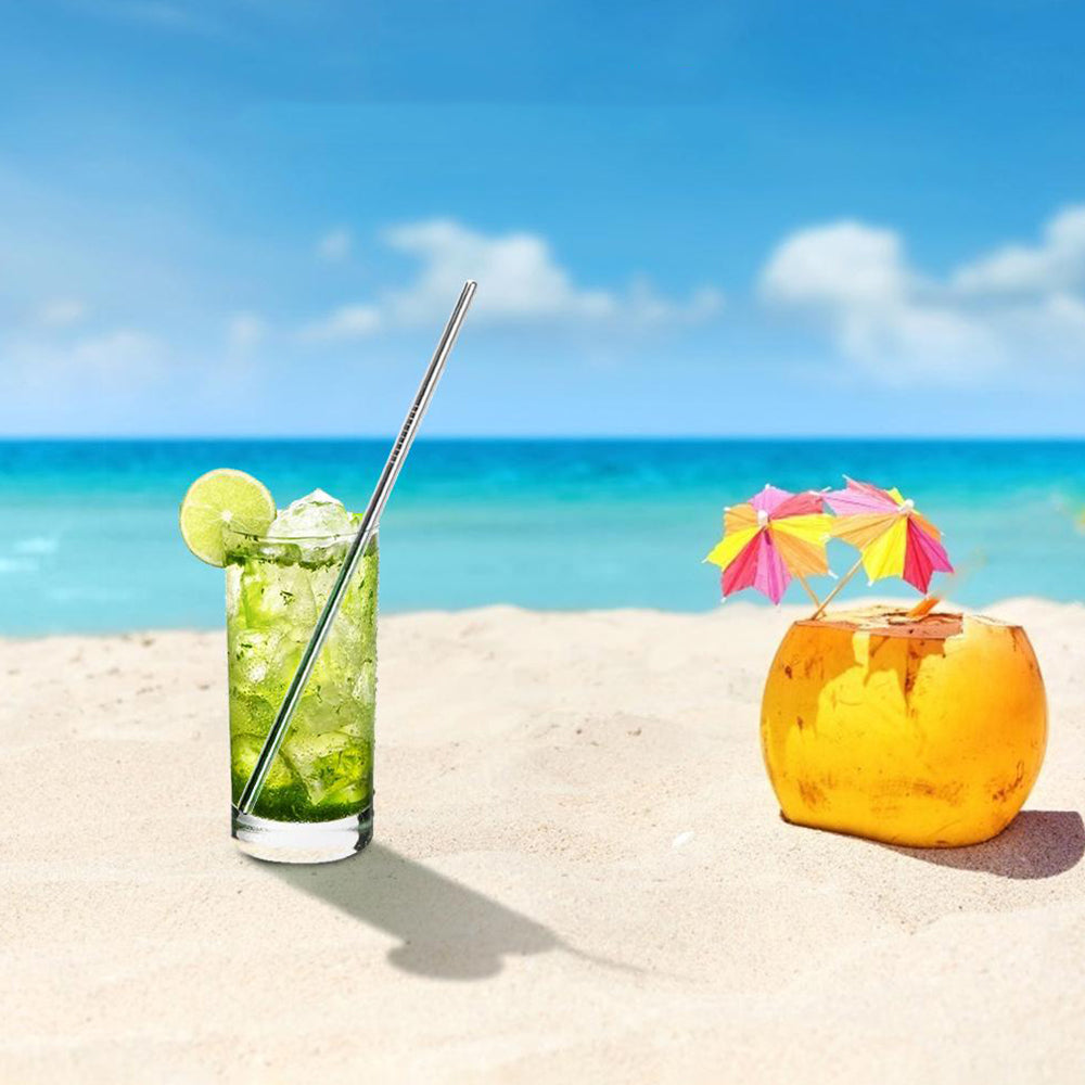 Reusable Stainless Steel Straight Drinking Straws With Brush