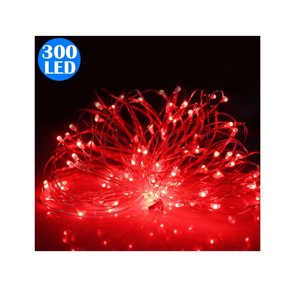 Christmas Fairy Lights 300LED Copper Wire Twinkle String Lights for Garden Party Indoor Decor -Red