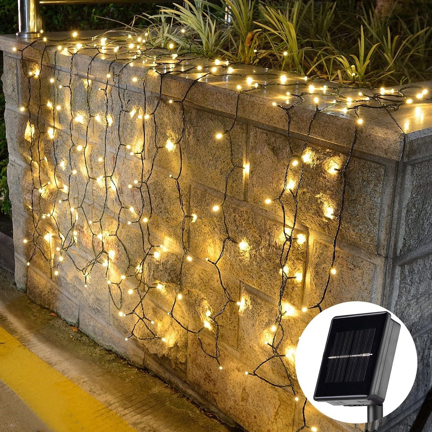 22M 200LED Warm White 8 Mode Solar String Lights Waterproof Starry Fairy Light