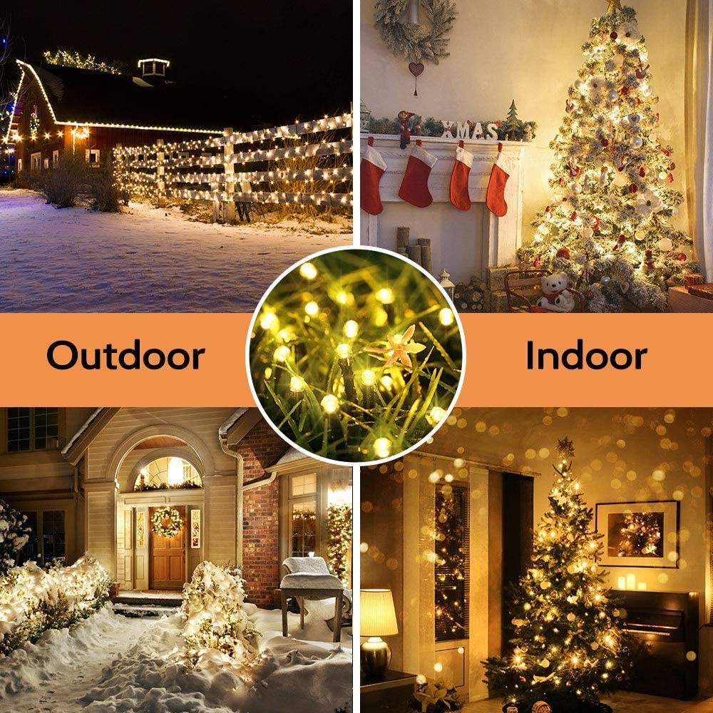 32M 300LED Warm White 8 Mode Solar String Lights Waterproof Starry Fairy Light
