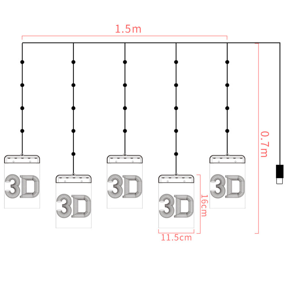5-Piece Set 3D Christmas Window Hanging LED Lights