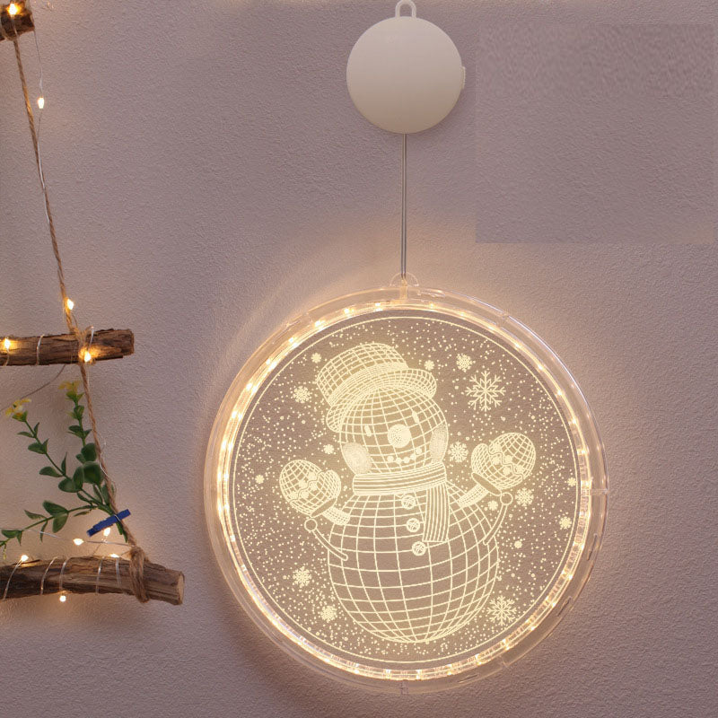 Christmas Hanging Lights Suction Cups for Window Xmas Decorations LED Lamp for Festival -Snowman