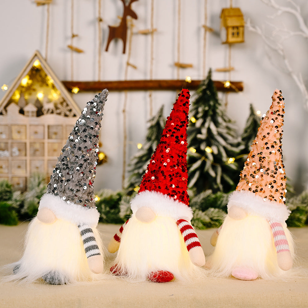 3pcs Christmas Gnome Plush with Led Light Santa Gnomes Table Topper Decor for Home Kitchen Desk -Gray and Pink and Red