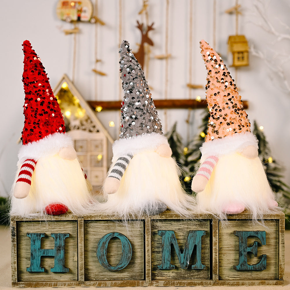 3pcs Christmas Gnome Plush with Led Light Santa Gnomes Table Topper Decor for Home Kitchen Desk -Gray and Pink and Red