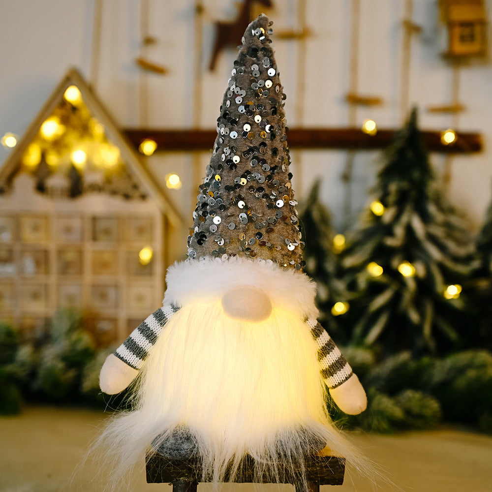 3pcs Christmas Gnome Plush with Led Light Santa Gnomes Table Topper Decor for Home Kitchen Desk -Gray and Pink and Red