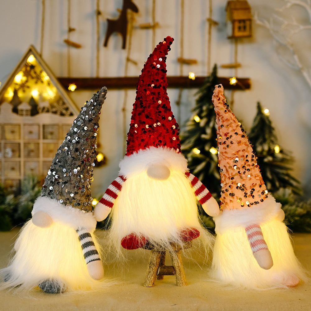 3pcs Christmas Gnome Plush with Led Light Santa Gnomes Table Topper Decor for Home Kitchen Desk -Gray and Pink and Red