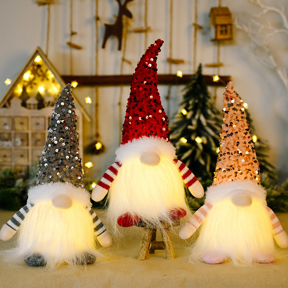 3pcs Christmas Gnome Plush with Led Light Santa Gnomes Table Topper Decor for Home Kitchen Desk -Gray and Pink and Red